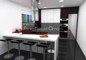 3D kitchen design - The kitchen also features columns with wenge foil and gloss white lacquer.